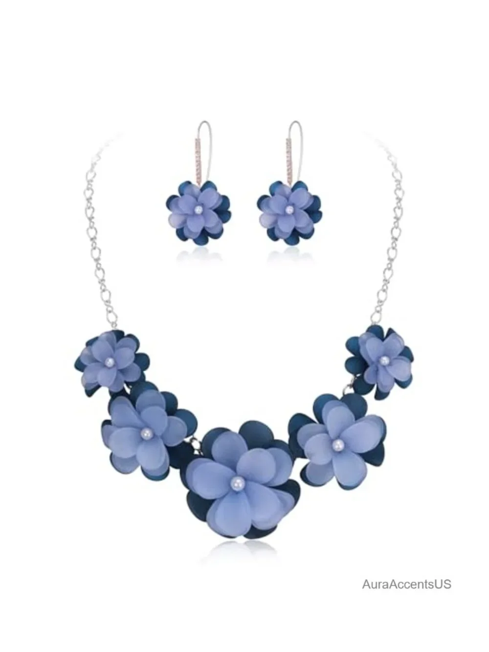 Flower Collar Necklace & Earrings Set, Acrylic Boho Jewelry